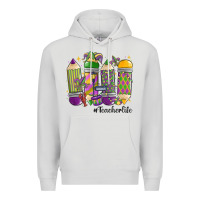 Dove Grey mardi gras teacher life Premium Hoodie - MaliasSmallBusiness
