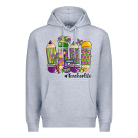 Heather Grey mardi gras teacher life Premium Hoodie - MaliasSmallBusiness
