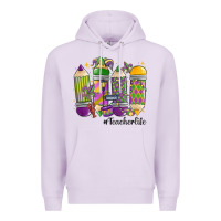 Lilac mardi gras teacher life Premium Hoodie - MaliasSmallBusiness