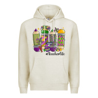 Oatmeal Heather mardi gras teacher life Premium Hoodie - MaliasSmallBusiness