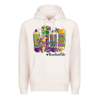 Pale Pink mardi gras teacher life Premium Hoodie - MaliasSmallBusiness