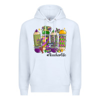 White mardi gras teacher life Premium Hoodie - MaliasSmallBusiness