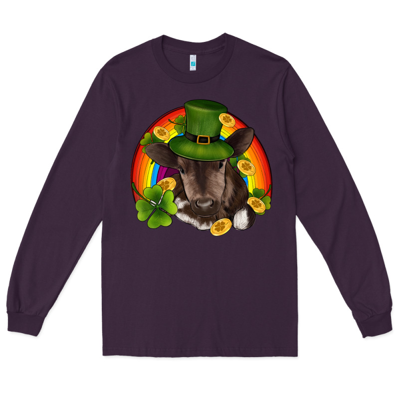 St Patricks Day Baby Cow Shamrock Rainbow Gold Long Sleeve Tee by RanaPortraitStore | Teevron
