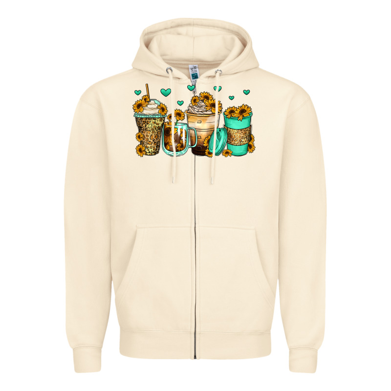 Sunflowers Coffee Cups Zipper Hoodie by Zillion Design Studio | Teevron