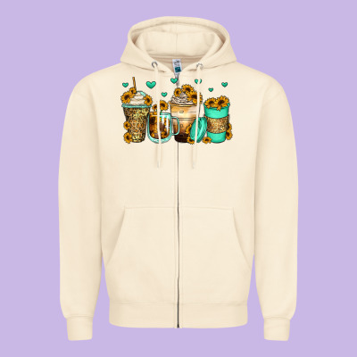 Sunflowers Coffee Cups Zipper Hoodie Designed By Zillion Design Studio