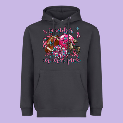 In October We Wear Pink Football Heavyweight Hoodie Designed By Adodesignshop