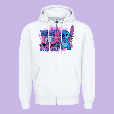 Touch Me And I Will Bite You Stitch Zipper Hoodie Designed By Zillion Design Studio