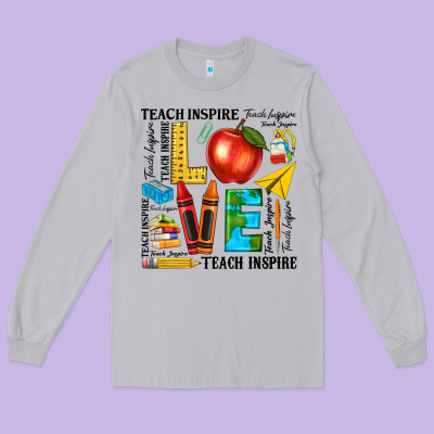 Teach Love Inspire Teacher Long Sleeve Tee Designed By Texasbilliewilder