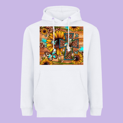 Cross Sunflower Butterfly Heavyweight Hoodie Designed By Jahusdesignshop