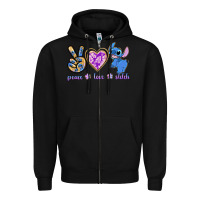 Black peace love stitch Zipper Hoodie - texasbilliewilder