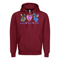 Burgundy peace love stitch Zipper Hoodie - texasbilliewilder