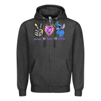 Charcoal Heather peace love stitch Zipper Hoodie - texasbilliewilder
