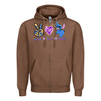 Chestnut peace love stitch Zipper Hoodie - texasbilliewilder