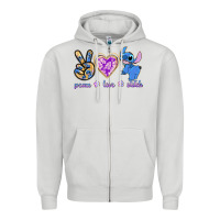 Dove Grey peace love stitch Zipper Hoodie - texasbilliewilder