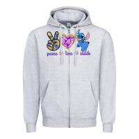 Heather Grey peace love stitch Zipper Hoodie - texasbilliewilder