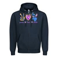 Navy peace love stitch Zipper Hoodie - texasbilliewilder