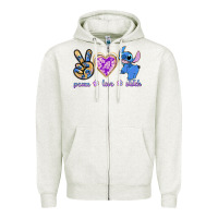 Oatmeal Heather peace love stitch Zipper Hoodie - texasbilliewilder