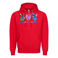 Red peace love stitch Zipper Hoodie - texasbilliewilder