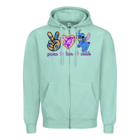 Seafoam peace love stitch Zipper Hoodie - texasbilliewilder