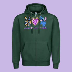 Peace Love Stitch Zipper Hoodie Designed By Texasbilliewilder