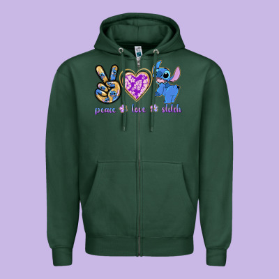 Peace Love Stitch Zipper Hoodie Designed By Texasbilliewilder