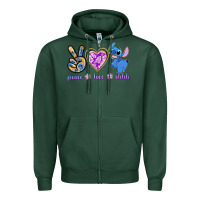 Sports Green peace love stitch Zipper Hoodie - texasbilliewilder