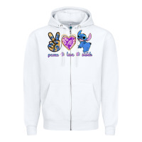 White peace love stitch Zipper Hoodie - texasbilliewilder