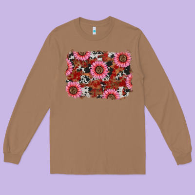 Valentine's Day Sunflowers Leopard Cowhide Background Long Sleeve Tee Designed By Ranaportraitstore
