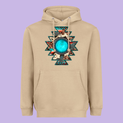 Aztec Leopard Turquoise Gemstone Heavyweight Hoodie Designed By Jahusdesignshop