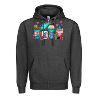Charcoal Heather turtle coffee cups Zipper Hoodie - Zillion Design Studio