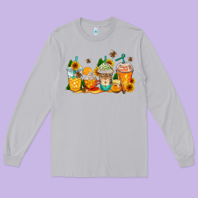 Bumble Bee Coffee Cups Long Sleeve Tee Designed By Adodesignshop