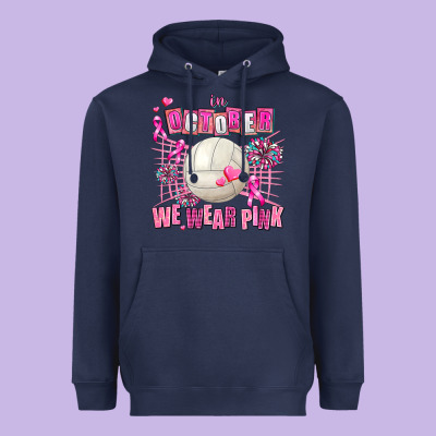 In October We Wear Pink Volleyball Heavyweight Hoodie Designed By Adodesignshop