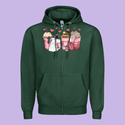 Wedding Bride Coffee Cups Zipper Hoodie Designed By Zillion Design Studio