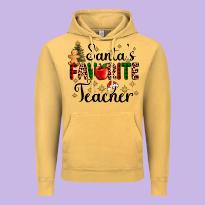 Santa's Favorite Teacher Vintage Hoodie Designed By Adodesignshop