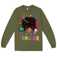 Army Green teacher afro messy bun Long Sleeve Tee - texasbilliewilder