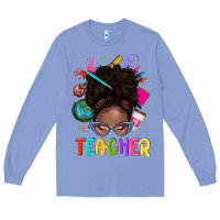 Teacher Afro Messy Bun Long Sleeve Tee | Teevron