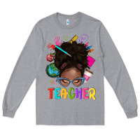 Heather Grey teacher afro messy bun Long Sleeve Tee - texasbilliewilder