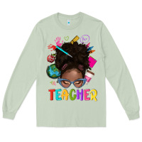Matcha teacher afro messy bun Long Sleeve Tee - texasbilliewilder