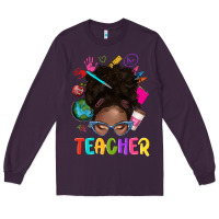 Plum teacher afro messy bun Long Sleeve Tee - texasbilliewilder