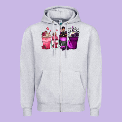 Wednesday And Enid Coffee Cups Zipper Hoodie Designed By Zillion Design Studio