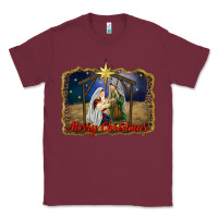 Burgundy merry christmas holy family Classic Tee - RanaPortraitStore