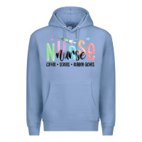 Colony Blue coffee scrubs rubber gloves nurse Premium Hoodie - MaliasSmallBusiness