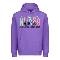 Purple coffee scrubs rubber gloves nurse Premium Hoodie - MaliasSmallBusiness