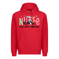 Red coffee scrubs rubber gloves nurse Premium Hoodie - MaliasSmallBusiness