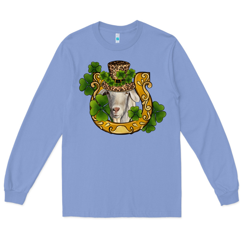 St Patricks Day Goat Horseshoe Shamrock Long Sleeve Tee by RanaPortraitStore | Teevron