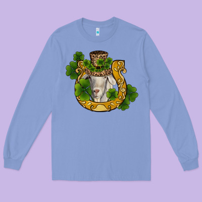 St Patricks Day Goat Horseshoe Shamrock Long Sleeve Tee Designed By Ranaportraitstore