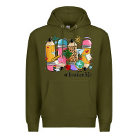 Army Green teacher life pencils Premium Hoodie - MaliasSmallBusiness