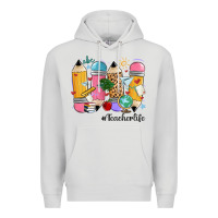 Dove Grey teacher life pencils Premium Hoodie - MaliasSmallBusiness