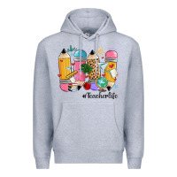 Heather Grey teacher life pencils Premium Hoodie - MaliasSmallBusiness