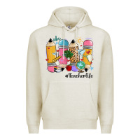 Oatmeal Heather teacher life pencils Premium Hoodie - MaliasSmallBusiness